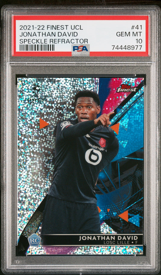 2021-2022 TOPPS FINEST UEFA UCL #41 JONATHAN DAVID SPECKLE RC REFRACTOR /175 PSA 10