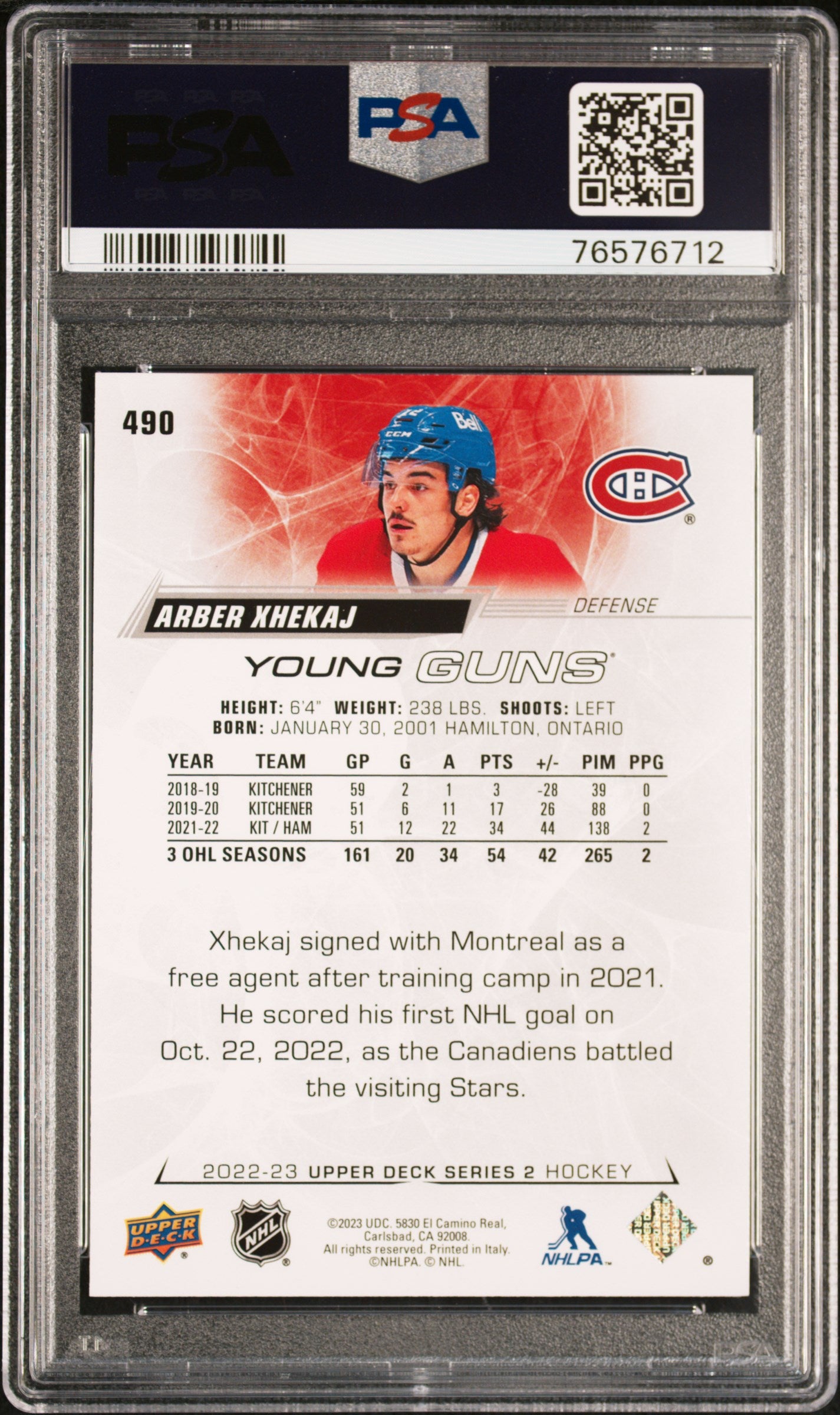 2022-23 UPPER DECK SERIES 2 ARBER XHEKAJ YOUNG GUNS PSA 10 #490