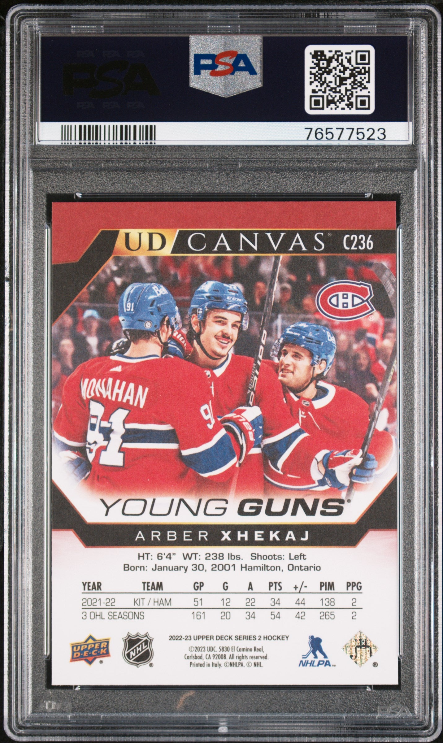 2022-23 UPPER DECK SERIES 2 ARBER XHEKAJ YOUNG GUNS CANVAS PSA 10 #C236