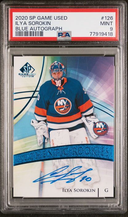 2020 SP GAME USED #126 ILYA SOROKIN AUTHENTIC ROOKIES BLUE AUTOGRAPH PSA 9