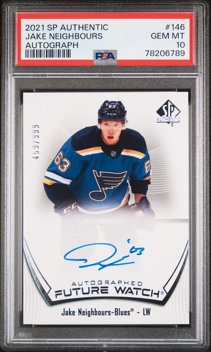 2021-22 UPPER DECK SP AUTHENTIC JAKE NEIGHBOURS FUTURE WATCH AUTO /999 PSA 10 #146