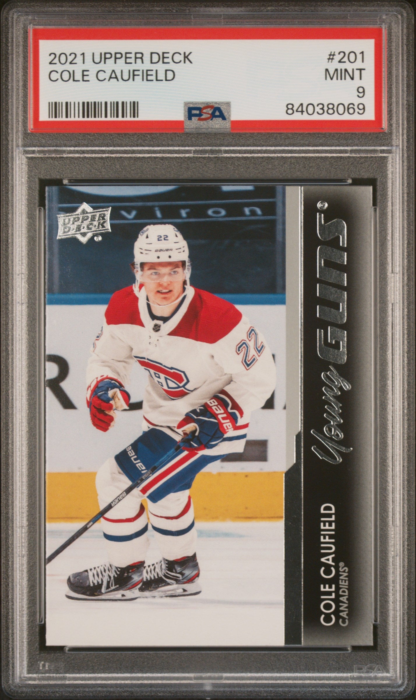 2021-22 UPPER DECK SERIES 1 COLE CAUFIELD YOUNG GUNS PSA 9 #201