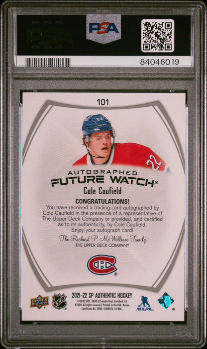 2021-22 SP AUTHENTIC #101 COLE CAUFIELD FUTURE WATCH AUTOGRAPH /999