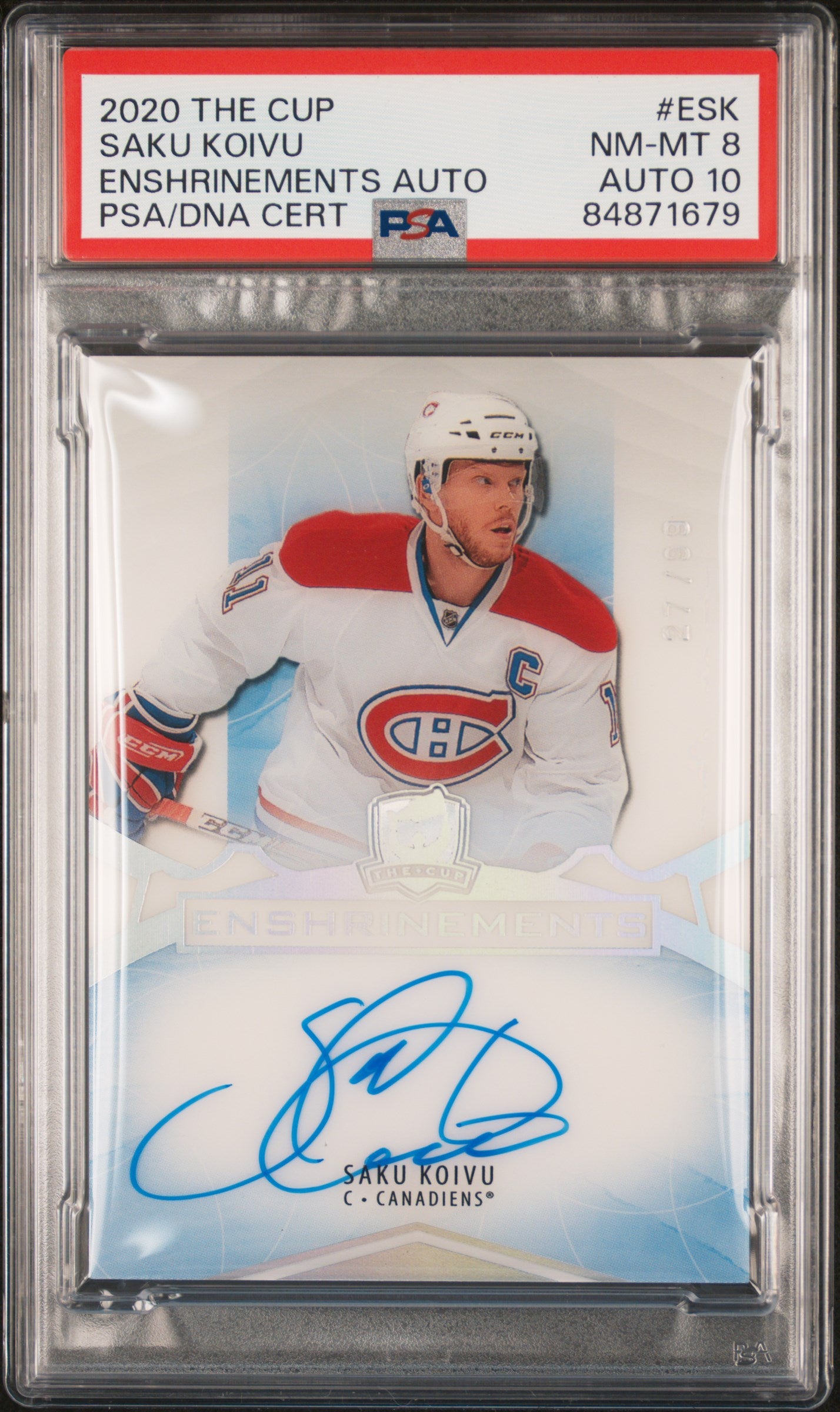 2020 UPPER DECK THE CUP #ESK SAKU KOIVU ENSHRINEMENTS AUTO /99 PSA 8 AUTO 10