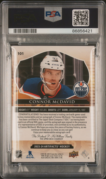2023 UPPER DECK ARTIFACTS CONNOR MCDAVID AUTOGRAPH MATERIAL GOLD /25 PSA 9 #101