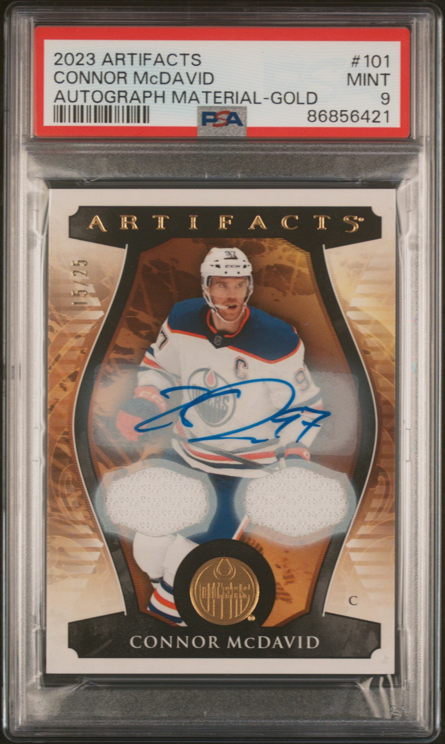2023 UPPER DECK ARTIFACTS CONNOR MCDAVID AUTOGRAPH MATERIAL GOLD /25 PSA 9 #101