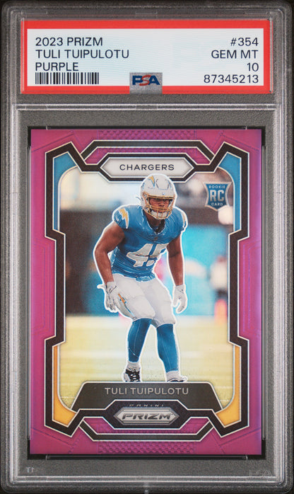 2023 PANINI PRIZM TULI TUIPULOTU PURPLE ROOKIE /125 PSA 10 #354