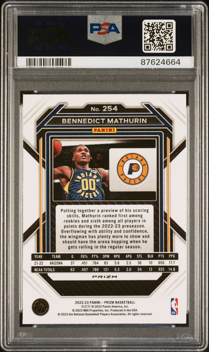 2022 PANINI PRIZM BENNEDICT MATHURIN RED ICE ROOKIE PSA 10 #254