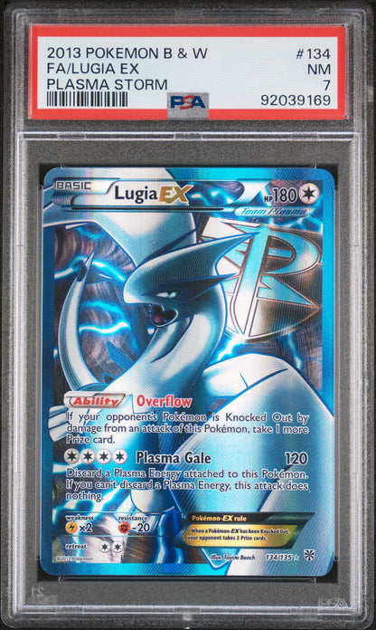 2013 POKEMON BLACK & WHITE PLASMA STORM #134 FA LUGIA EX PLASMA STORM PSA 7