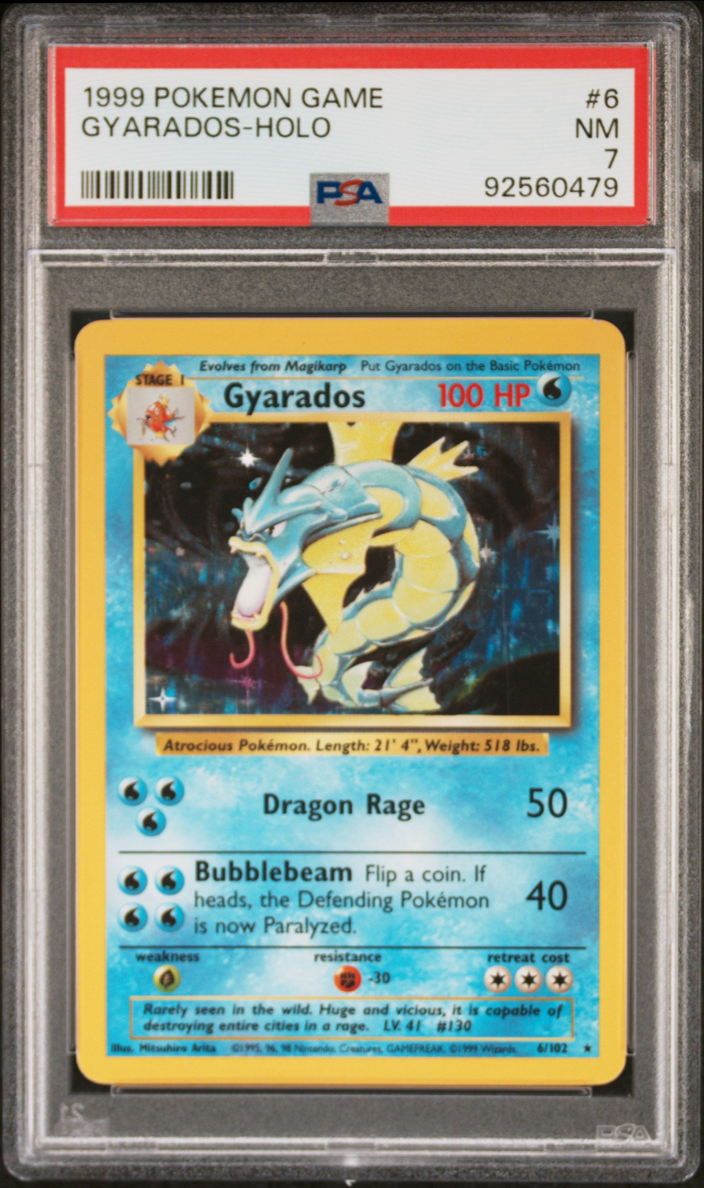Gyarados Base Set (Unlimited) Holo Rare 6/102 PSA 7