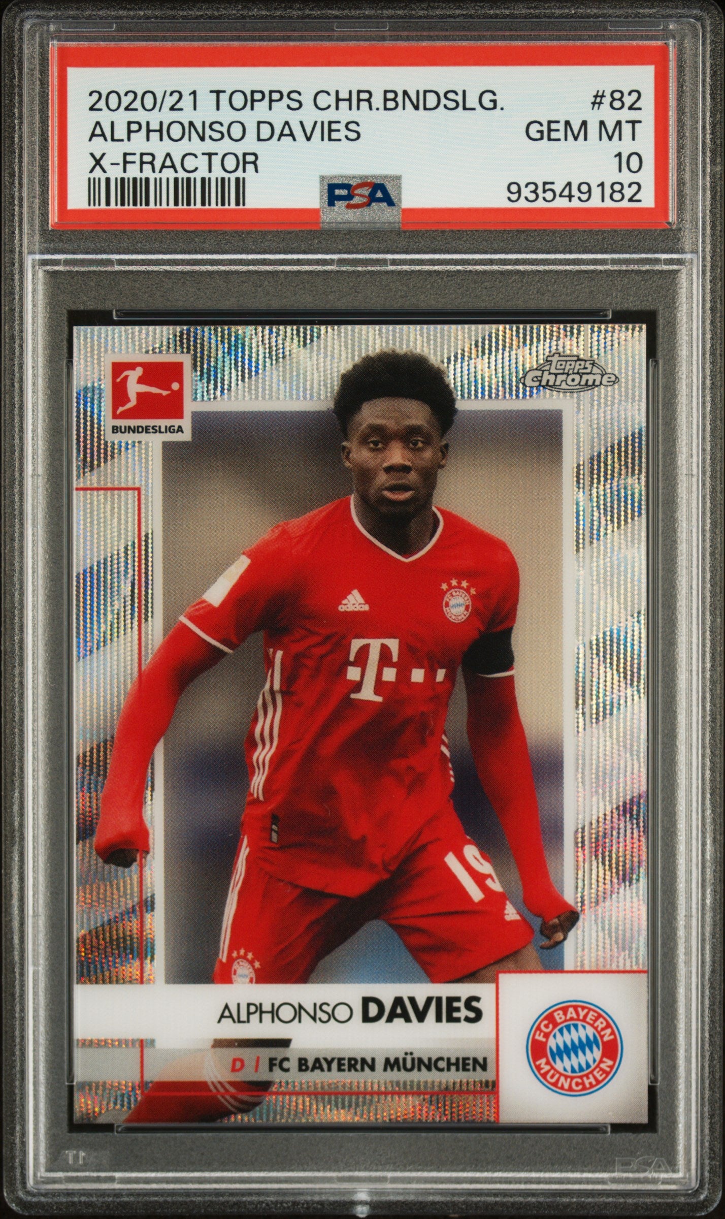 2020 TOPPS CHROME BUNDESLIGA #82 ALPHONSO DAVIES X-FRACTOR /250 PSA 10