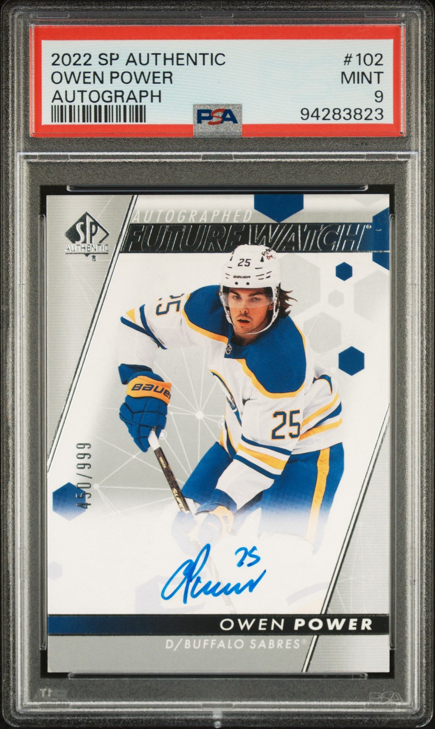 2022-23 SP AUTHENTIC #102 OWEN POWER FUTURE WATCH AUTOGRAPH /999 PSA 9
