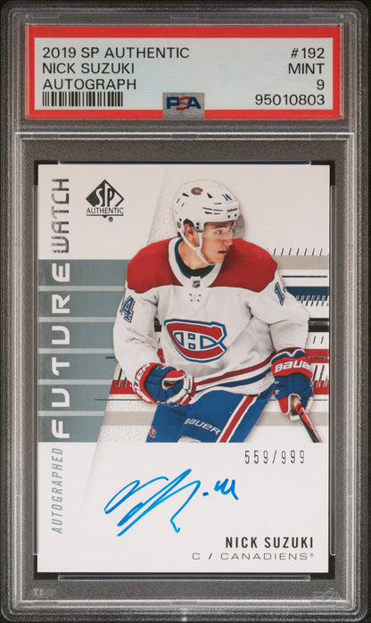 2019 SP AUTHENTIC #192 NICK SUZUKI FUTURE WATCH AUTOGRAPH /999 PSA 9