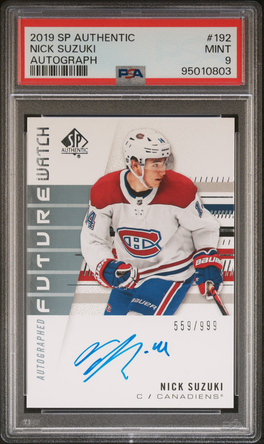 2019 SP AUTHENTIC #192 NICK SUZUKI FUTURE WATCH AUTOGRAPH /999 PSA 9