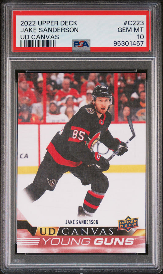 2022-23 UPPER DECK SERIES 2 JAKE SANDERSON UD CANVAS YOUNG GUNS PSA 10
