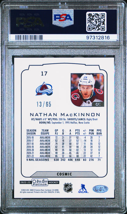 2022 O-PEE-CHEE PLATINUM #17 NATHAN MacKINNON COSMIC /65 PSA 10