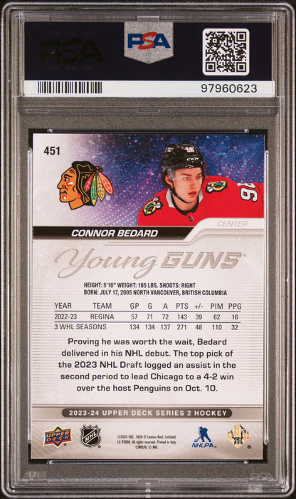 2023-24 UPPER DECK SERIES 2 CONNOR BEDARD YOUNG GUNS PSA 9 #451