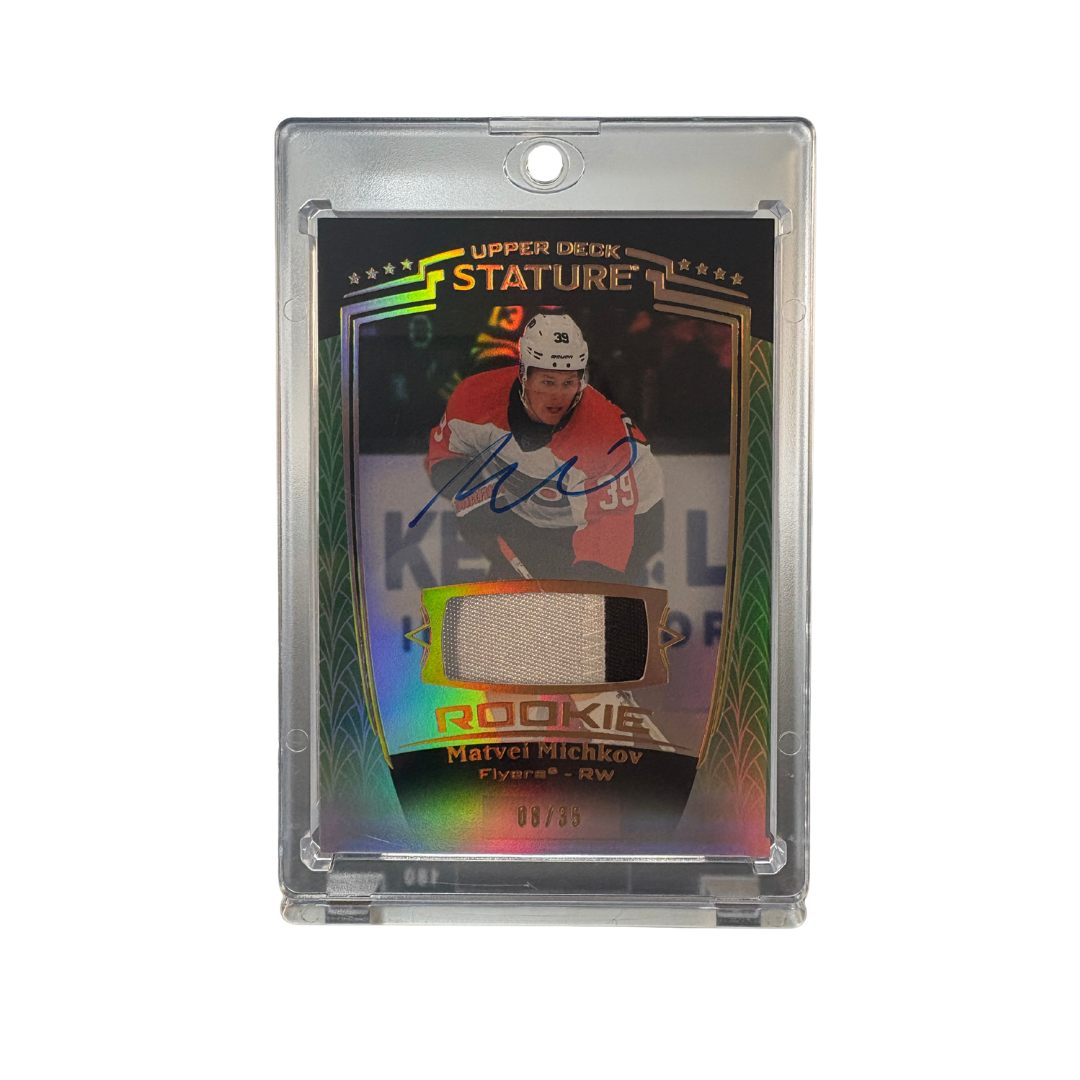 2024-25 UPPER DECK STATURE MATVEI MICHKOV ROOKIE PATCH AUTO GREEN 08/35