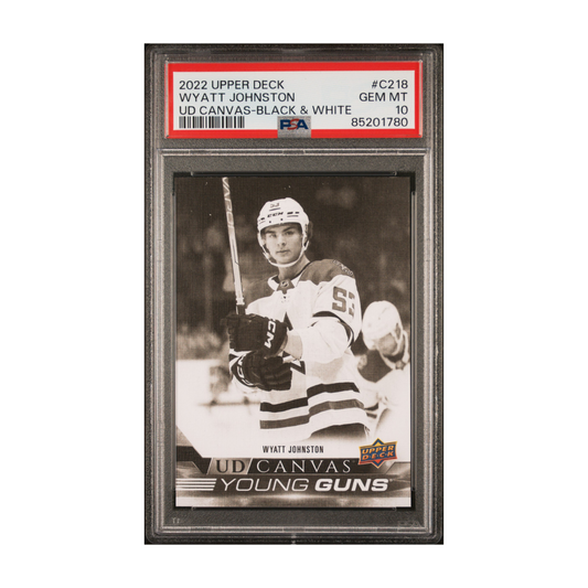 2022-23 UPPER DECK SERIES 2 WYATT JOHNSTON YOUNG GUNS UD CANVAS BLACK & WHITE PSA 10