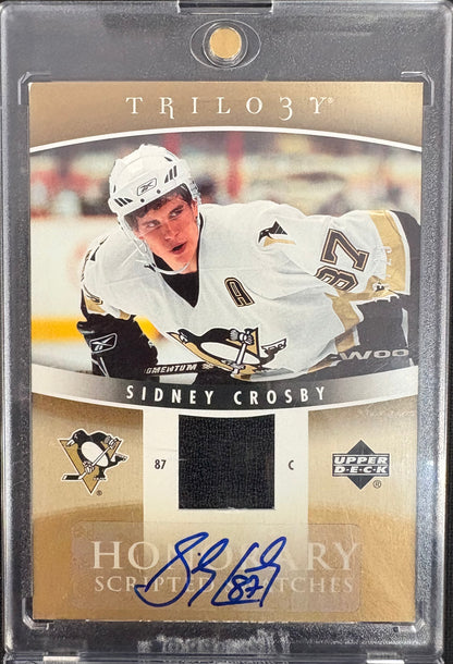 2006-07 UPPER DECK TRILOGY SIDNEY CROSBY HONORARY SCRIPTED SWATCHES 13/25