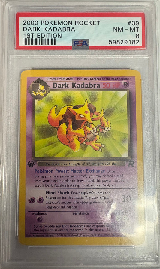 2000 POKEMON ROCKET DARK KADABRA 1ST EDITION 39/82 PSA 8