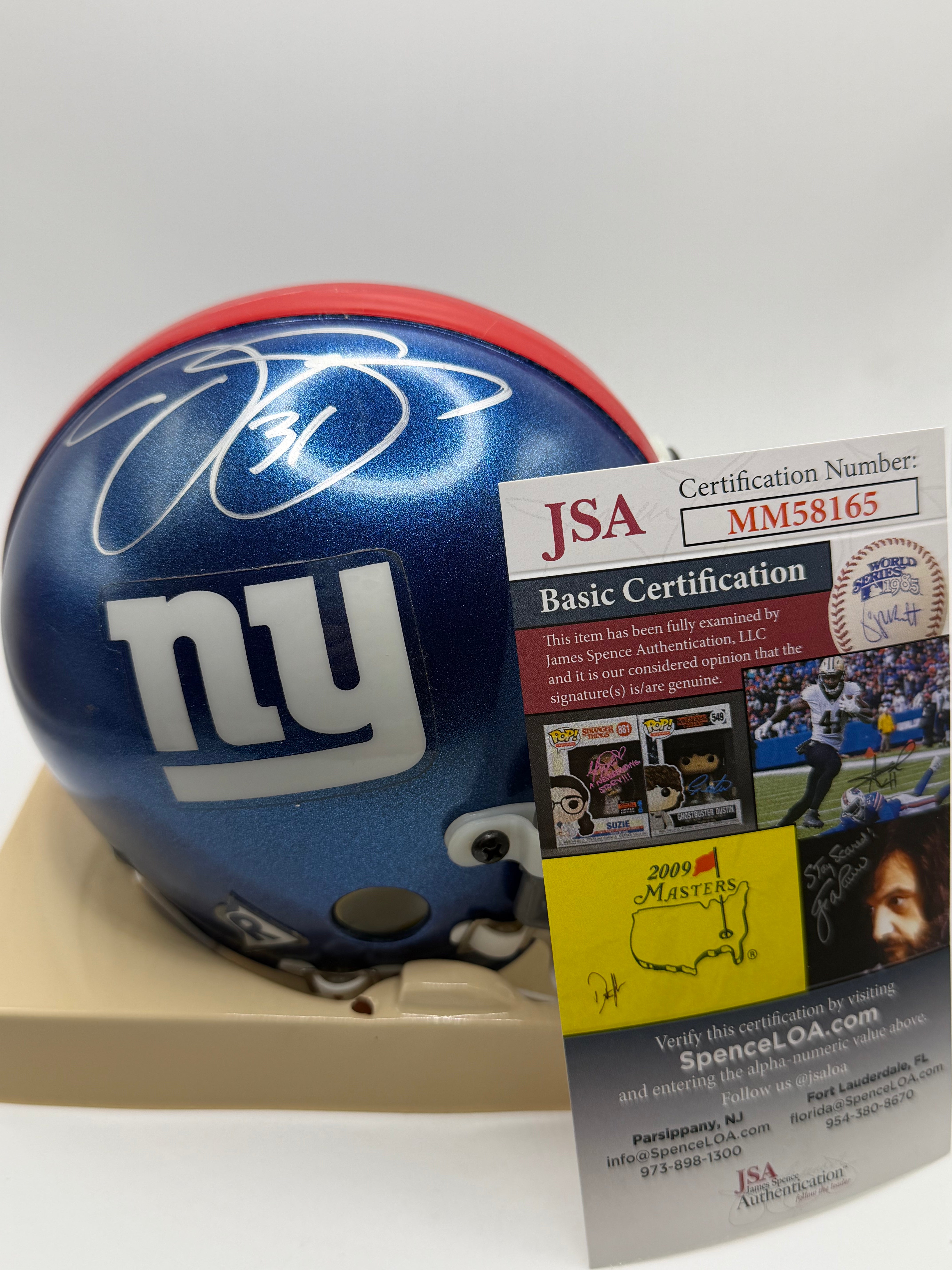 Jason Sehorn Signed Mini Riddell Helmet (Vintage) JSA COA