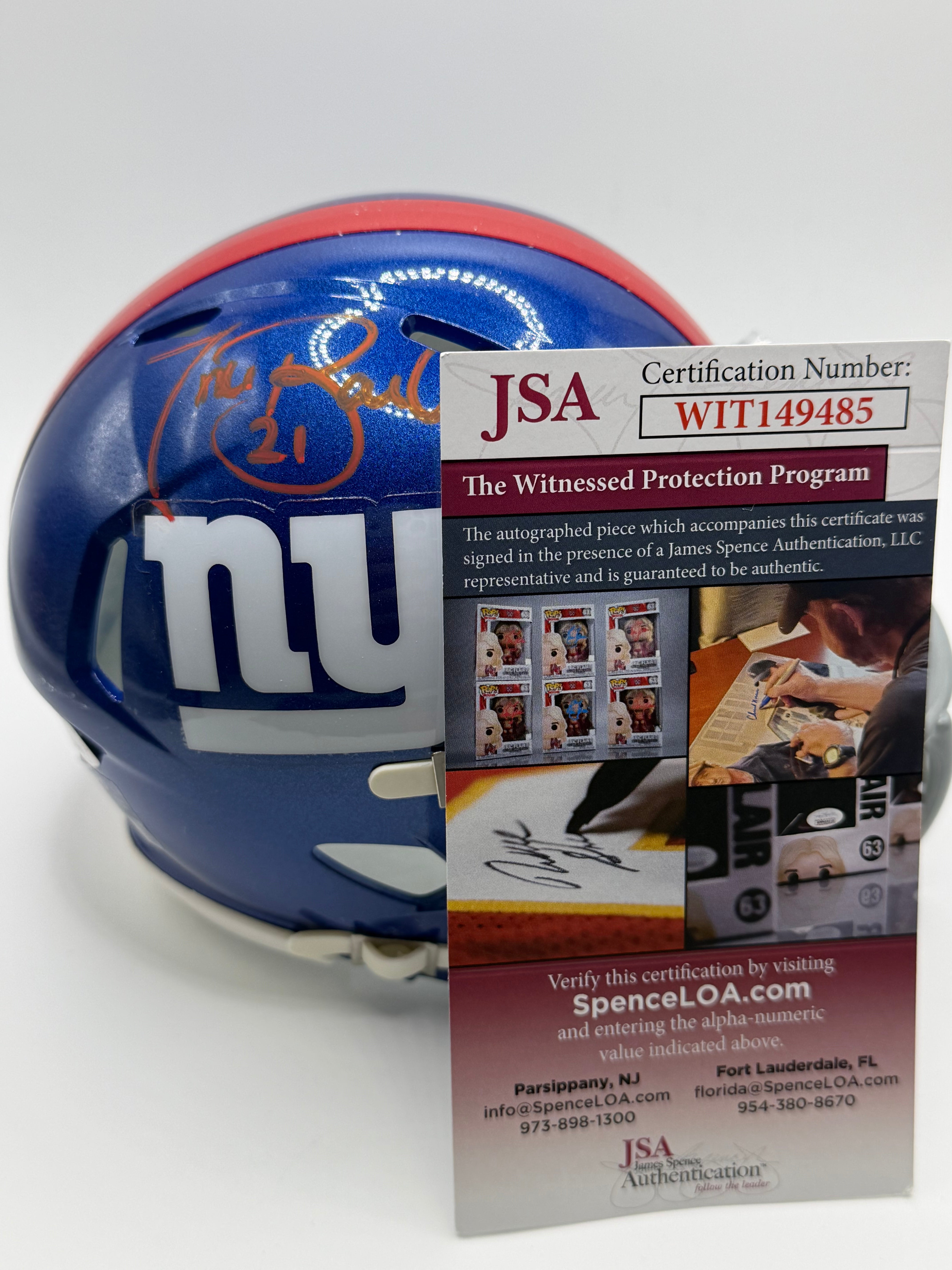Tiki Barber Signed Mini Riddell Helmet JSA COA