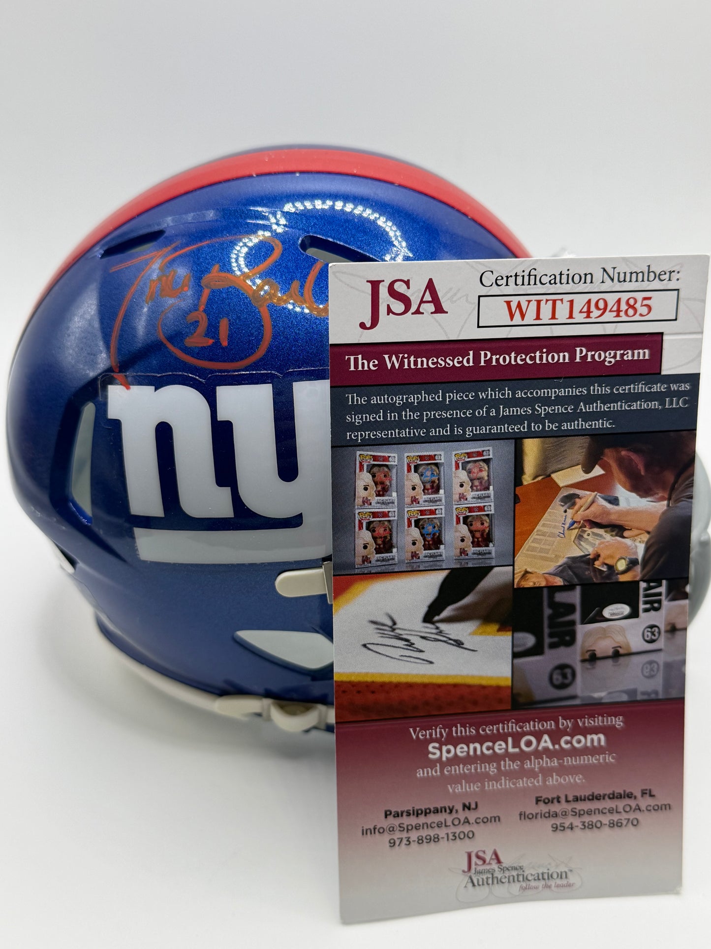 Tiki Barber Signed Mini Riddell Helmet JSA COA