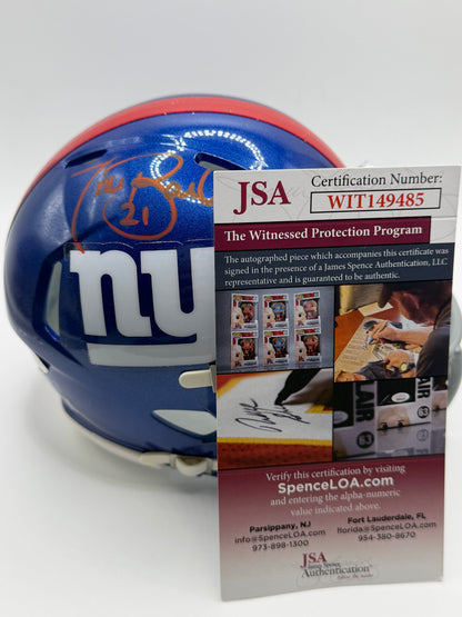 Tiki Barber Signed Mini Riddell Helmet JSA COA