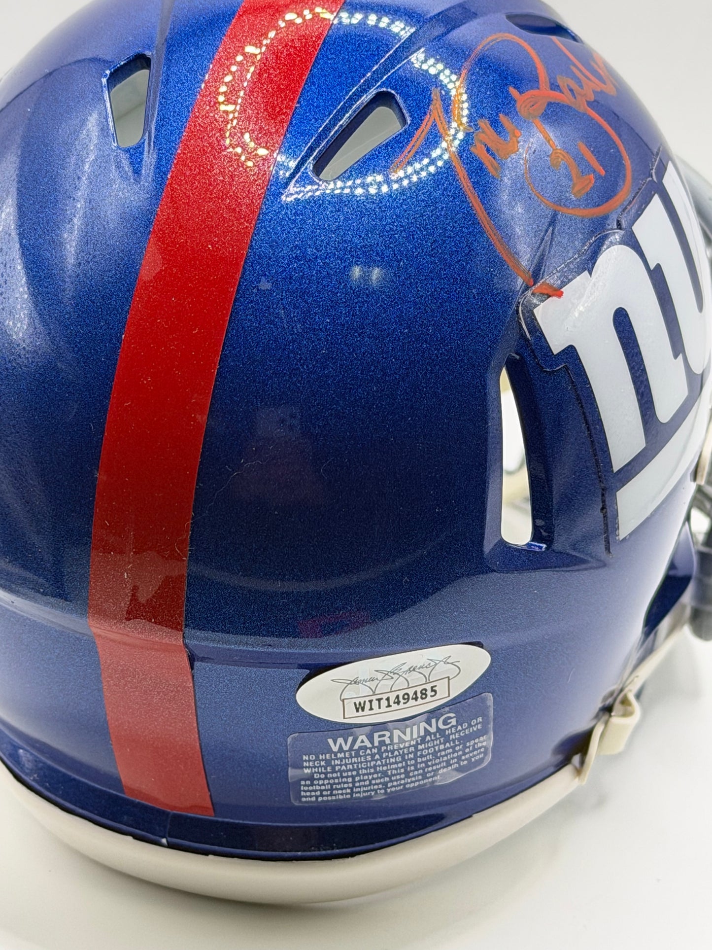 Tiki Barber Signed Mini Riddell Helmet JSA COA