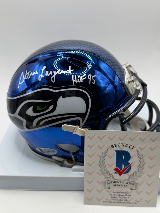 Steve Largent Signed Mini Riddell Helmet (Chrome Alternate) "HOF 95" Inscribed Beckett COA