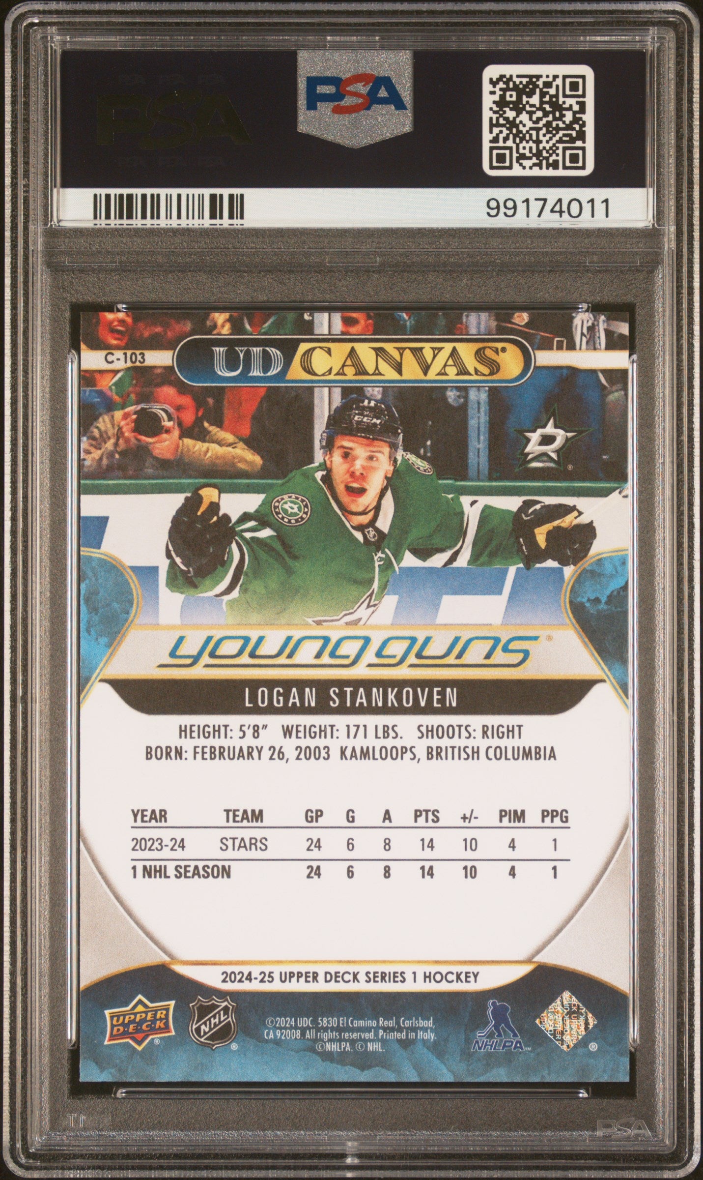 2024-25 UPPER DECK SERIES 1 LOGAN STANKOVEN UD CANVAS YOUNG GUNS PSA 10