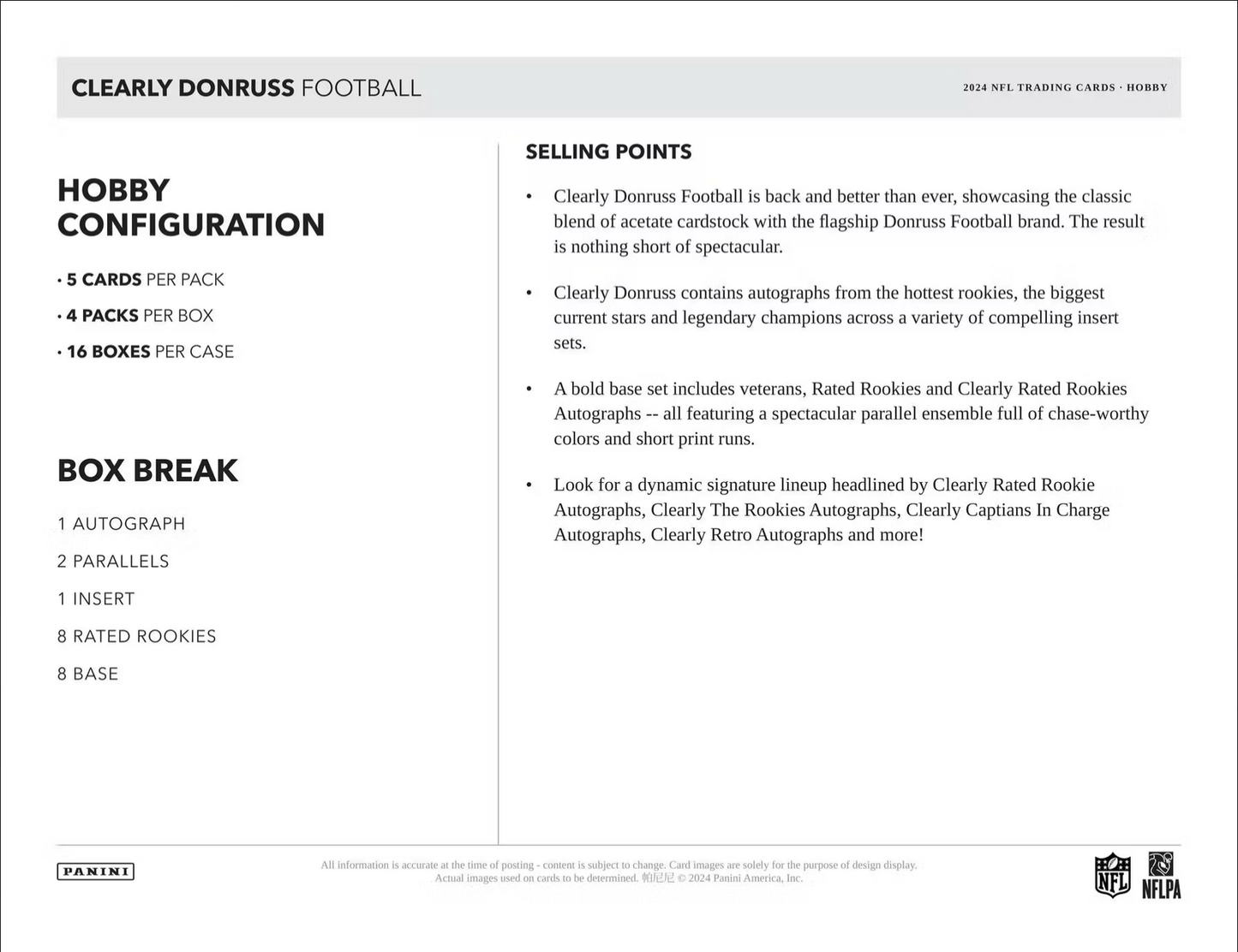 2024 Panini Donruss Clearly Football Hobby Box