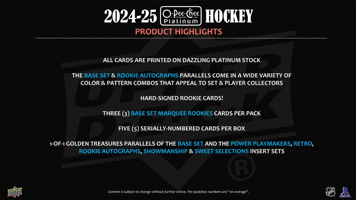 2024/25 Upper Deck O-Pee-Chee Platinum Hockey Hobby Box