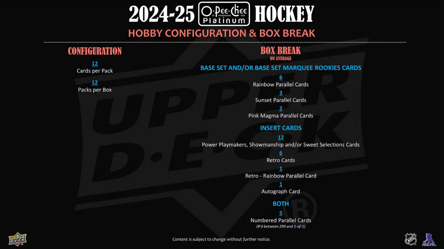 2024/25 Upper Deck O-Pee-Chee Platinum Hockey Hobby Box