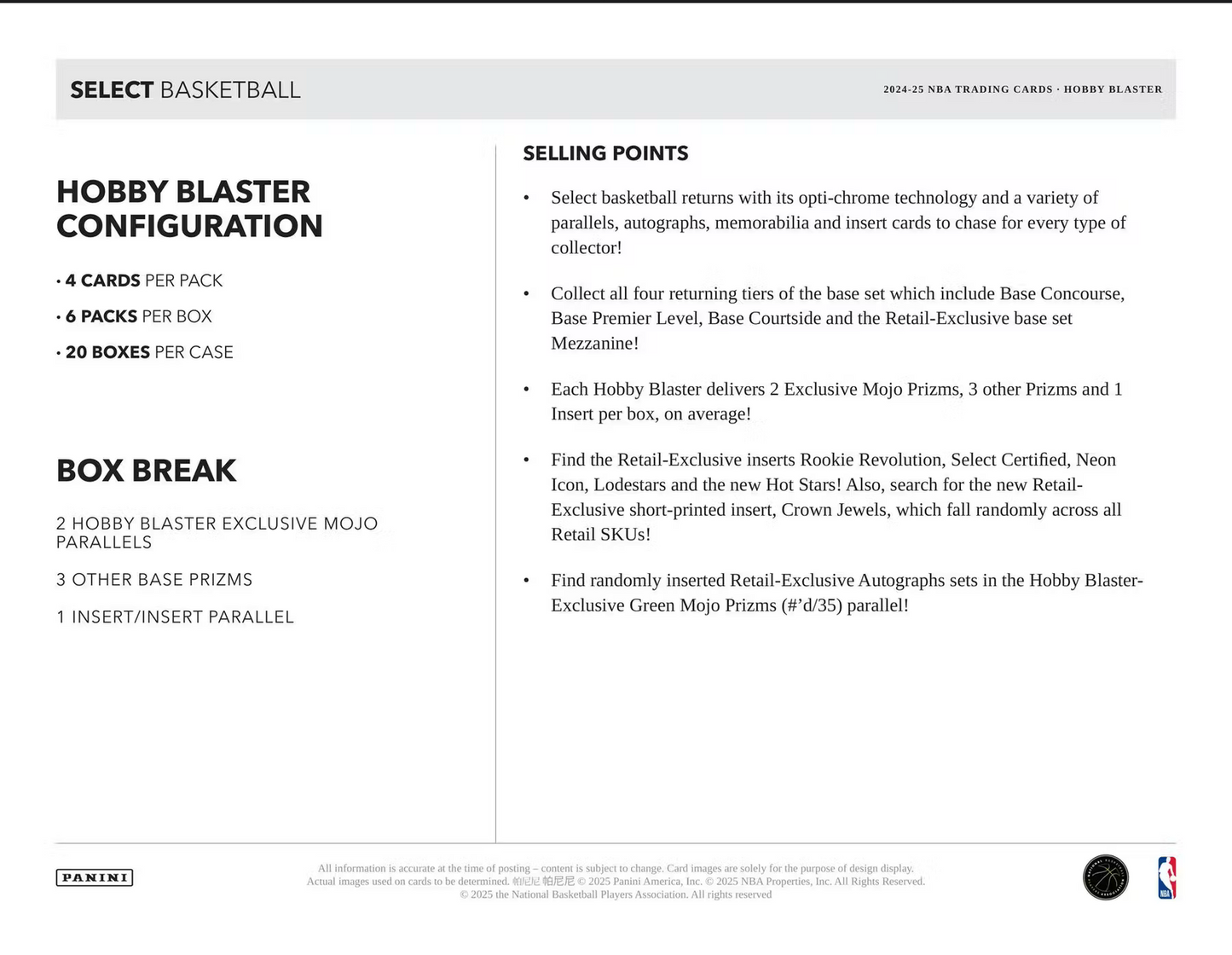 2024-25 Panini NBA Select Basketball Trading Card Hobby Blaster Box