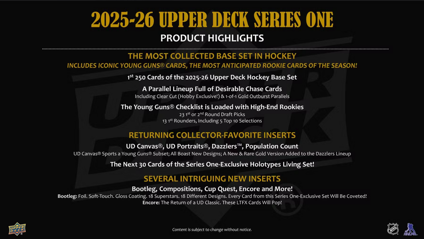 2025-26 Upper Deck Series 1 Hockey Hobby Box