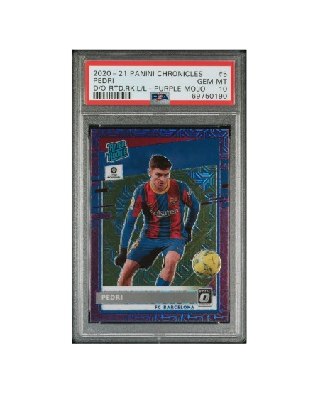 2020-21 PANINI CHRONICLES PEDRI RATED ROOKIE PURPLE MOJO PSA 10