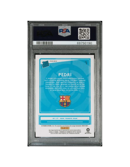 2020-21 PANINI CHRONICLES PEDRI RATED ROOKIE PURPLE MOJO PSA 10
