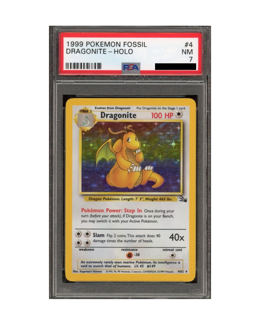 1999 POKEMON FOSSIL DRAGONITE HOLO PSA 7