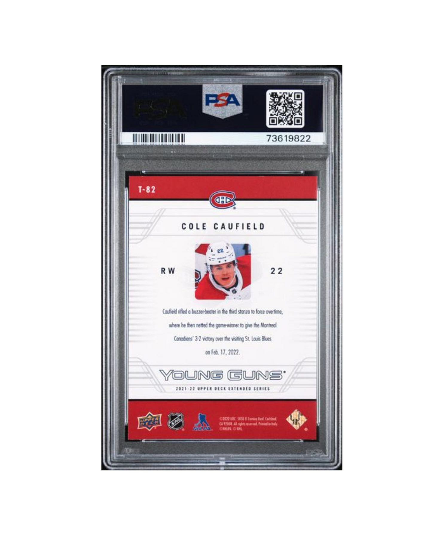 2021 UPPER DECK EXTENDED SERIES COLE CAUFIELD 2006-07 UPPER DECK RETRO YOUNG GUN PSA 9