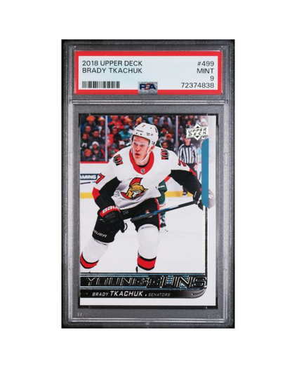 2018 UD BRADY TKACHUK YOUNG GUNS PSA 9