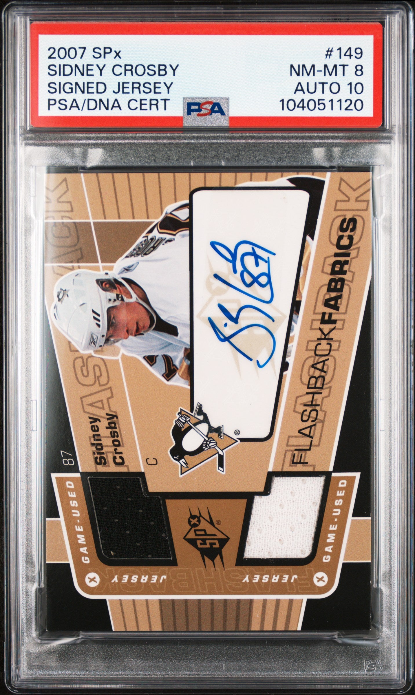2007 SPX SIDNEY CROSBY SIGNED JERSEY FLASHBACK FABRICS PSA 8 AUTO 10