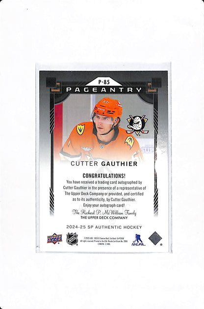2024-25 UPPER DECK SP AUTHENTIC CUTTER GAUTHIER PAGEANTRY ROOKIE AUTO #P-85