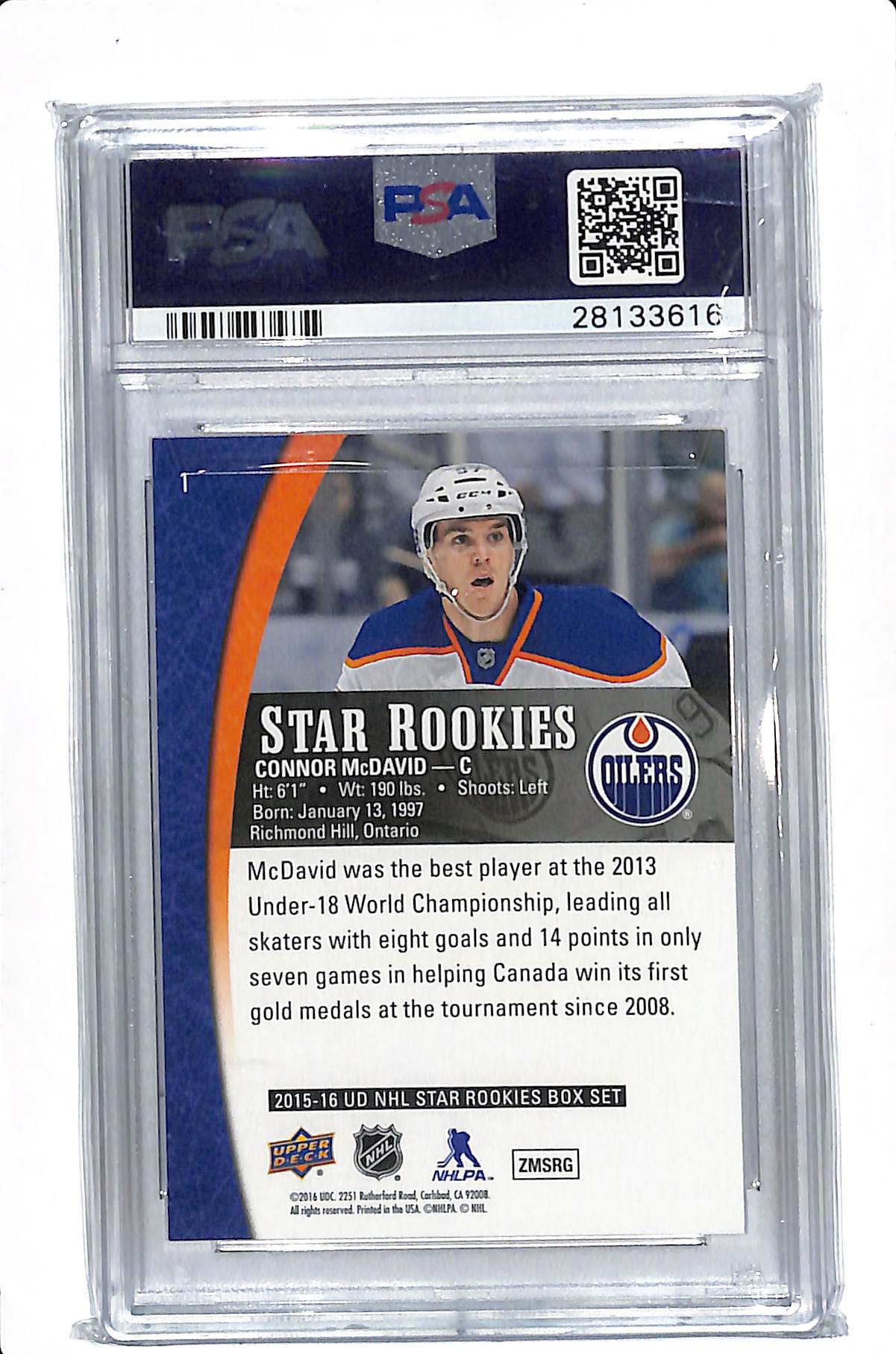 205 UPPER DECK STAR ROOKIES CONNOR MCDAVID PSA 9 #1