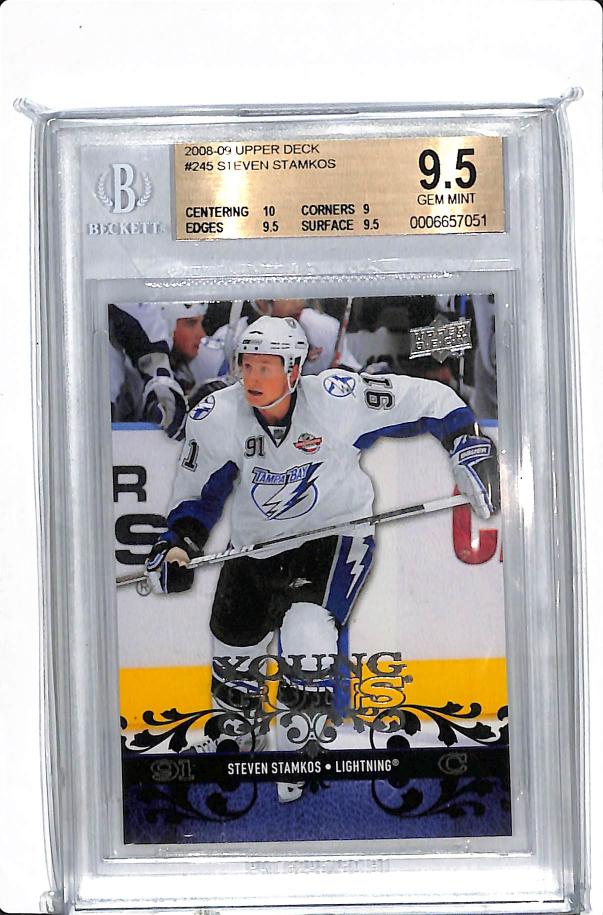 2008-09 UPPER DECK SERIES 1 STEVEN STAMKOS YOUNG GUNS BGS 9.5 #245