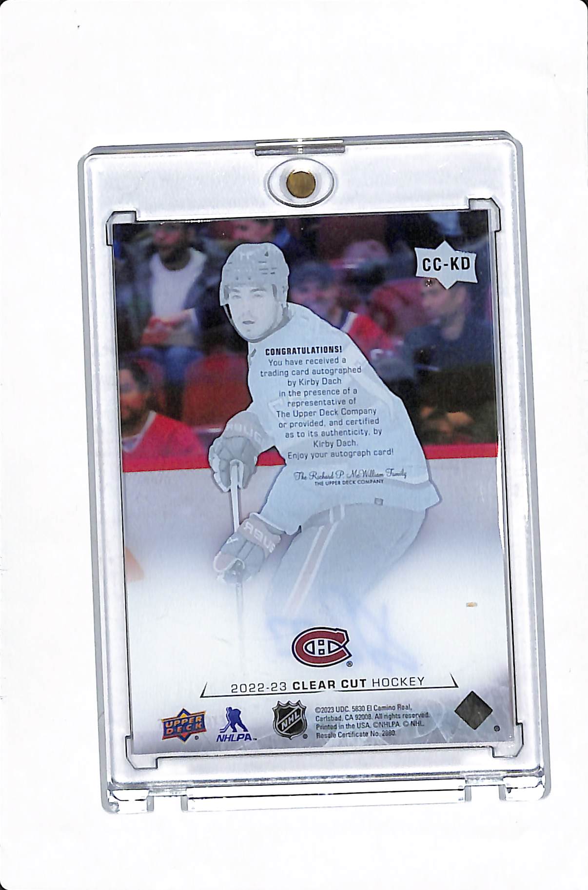 2022-23 UPPER DECK CLEAR CUT KIRBY DACH EXCLUSIVES AUTO /65 #CC-KD