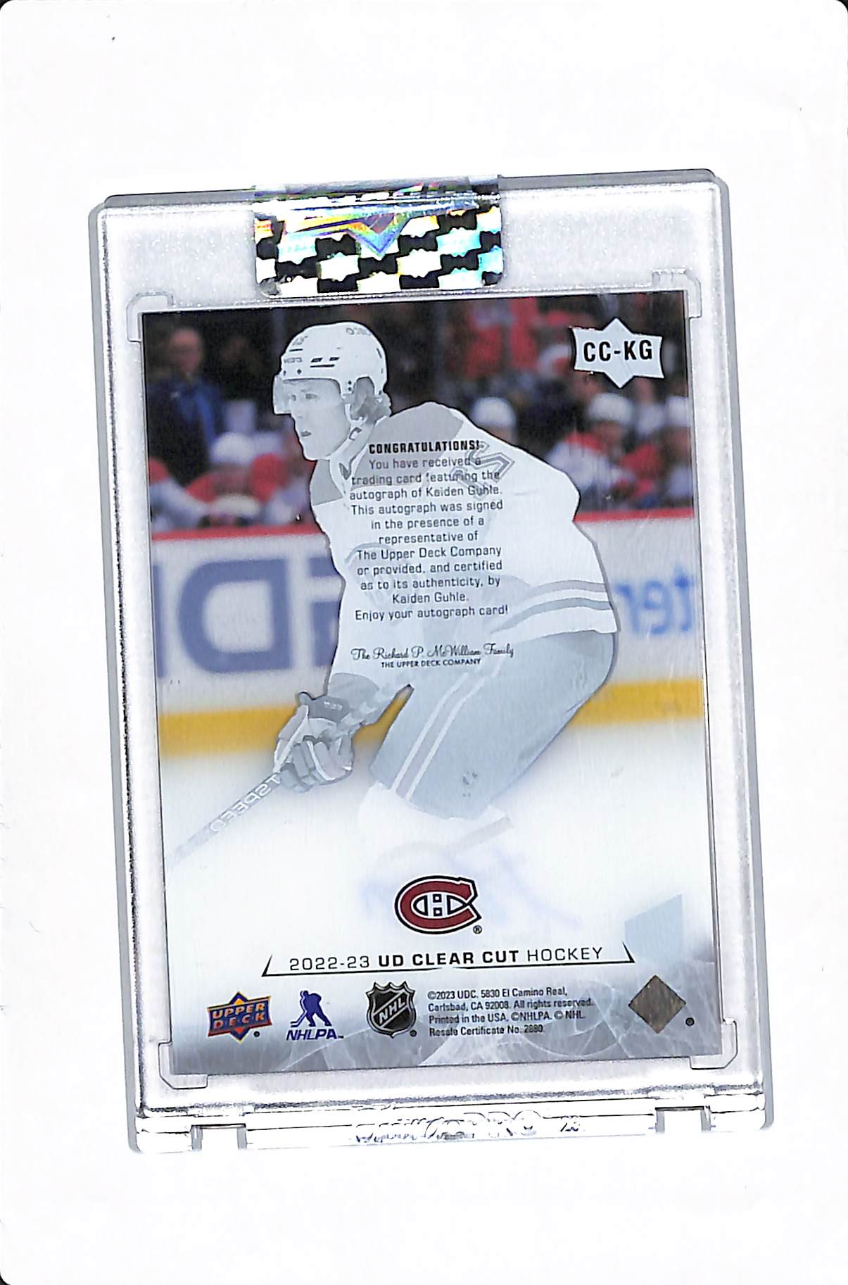2022-23 UPPER DECK CLEAR CUT KAIDEN GUHLE ROOKIE AUTO #CC-KG